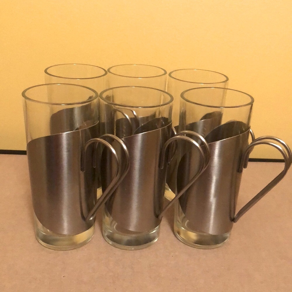 Stainless Steel and Glass Mugs Set of 6